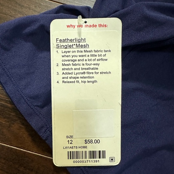 NWT Lululemon Featherlight Singlet Mesh Hero Blue - Picture 4 of 4